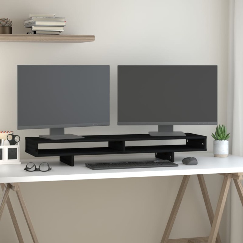 vidaXL Monitorständer Schwarz 100x27x14 cm Massivholz Kiefer vidaXL Monitorständer Schwarz 100x27x14 cm Massivholz Kiefer