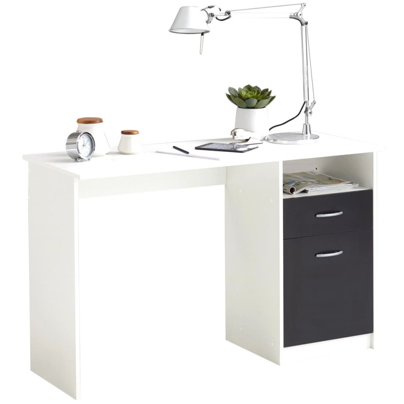 FMD Schreibtisch mit 1 Schublade 123×50×76,5 cm Weiß und Schwarz FMD Schreibtisch mit 1 Schublade 123×50×76,5 cm Weiß und Schwarz