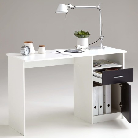 FMD Schreibtisch mit 1 Schublade 123×50×76,5 cm Weiß und Schwarz 