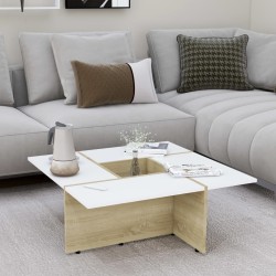 vidaXL Couchtisch Weiß und Sonoma-Eiche 79,5x79,5x30 cm Holzwerkstoff