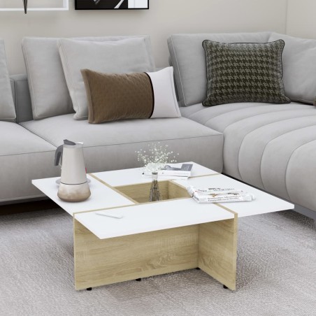 vidaXL Couchtisch Weiß und Sonoma-Eiche 79,5x79,5x30 cm Holzwerkstoff