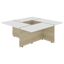 vidaXL Couchtisch Weiß und Sonoma-Eiche 79,5x79,5x30 cm Holzwerkstoff