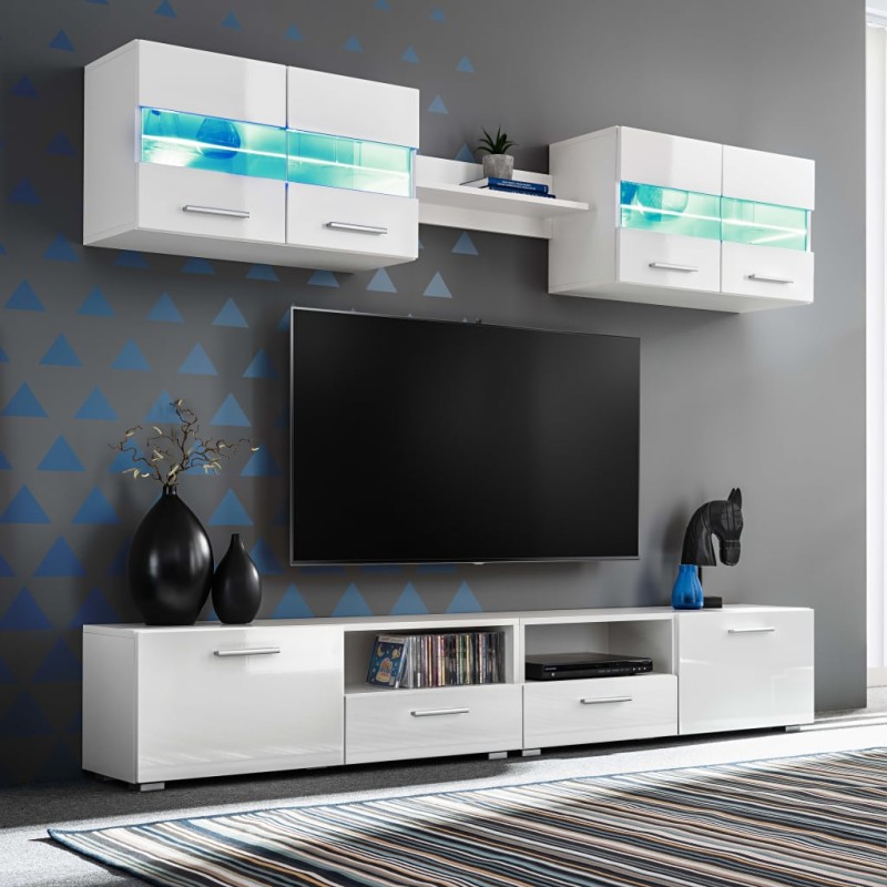 VidaXL 5-tlg. TV-Wohnwand-Set mit LED-Leuchten Hochglanz-Weiß VidaXL 5-tlg. TV-Wohnwand-Set mit LED-Leuchten Hochglanz-Weiß