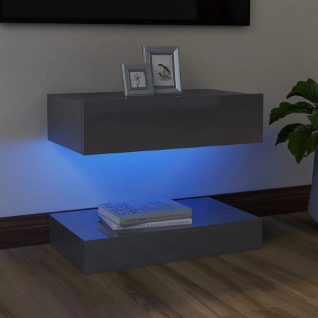 vidaXL TV-Schrank mit LED-Leuchten Hochglanz-Grau 60x35 cm