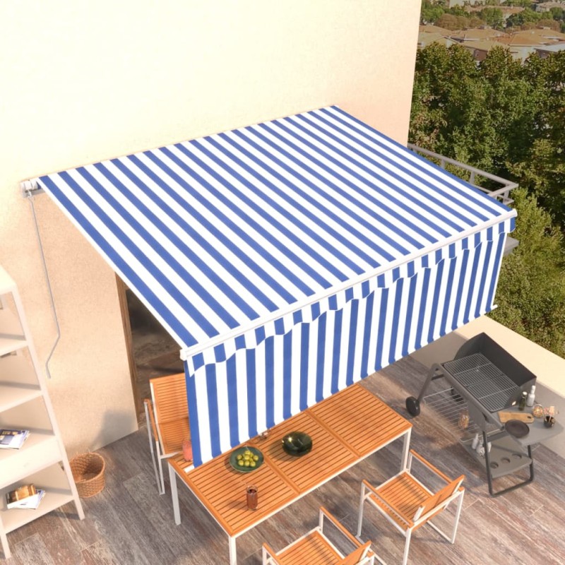 vidaXL Gelenkarmmarkise mit Rollo 4x3 m Blau & Weiß vidaXL Gelenkarmmarkise mit Rollo 4x3 m Blau & Weiß