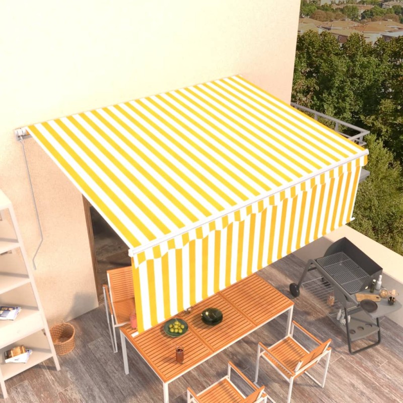 vidaXL Gelenkarmmarkise mit Rollo 4x3 m Gelb & Weiß vidaXL Gelenkarmmarkise mit Rollo 4x3 m Gelb & Weiß