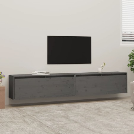 vidaXL Wandschränke 2 Stk. Grau 100x30x35 cm Massivholz Kiefer