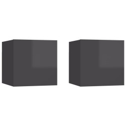 vidaXL TV-Wandschränke 2 Stk. Hochglanz-Grau 30,5x30x30 cm