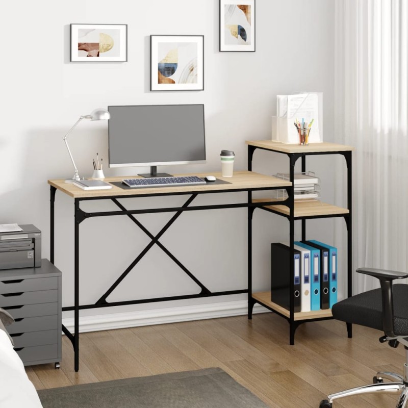 vidaXL Schreibtisch mit Regal Sonoma-Eiche 135x50x90 cm Holzwerkstoff vidaXL Schreibtisch mit Regal Sonoma-Eiche 135x50x90 cm Holzwerkstoff