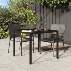 vidaXL Gartentisch 90x90x75 cm Gehärtetes Glas Poly Rattan Schwarz 