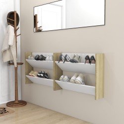 vidaXL Wand-Schuhschränke 2 Stk. Weiß Sonoma-Eiche 80x18x60cm