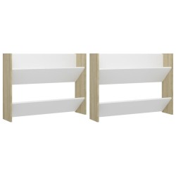 vidaXL Wand-Schuhschränke 2 Stk. Weiß Sonoma-Eiche 80x18x60cm