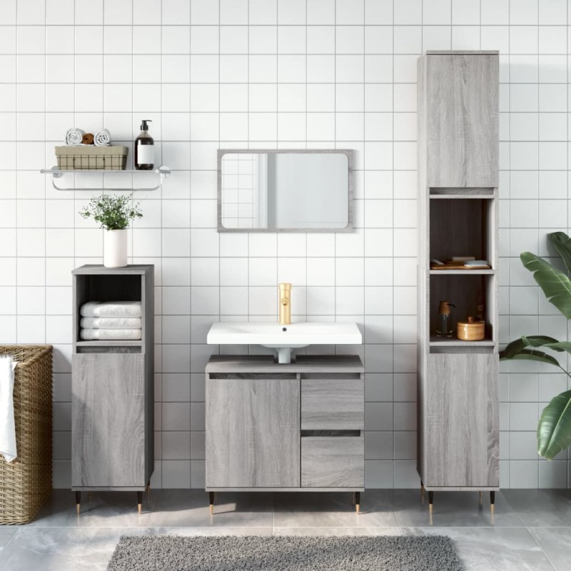 vidaXL Badschrank Grau Sonoma 30x30x190 cm Holzwerkstoff vidaXL Badschrank Grau Sonoma 30x30x190 cm Holzwerkstoff