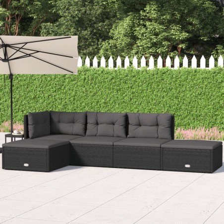 vidaXL 5-tlg. Garten-Lounge-Set mit Kissen Schwarz Poly Rattan