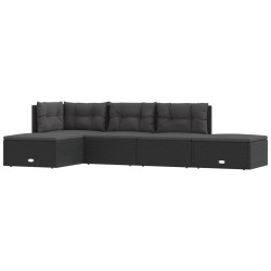 vidaXL 5-tlg. Garten-Lounge-Set mit Kissen Schwarz Poly Rattan