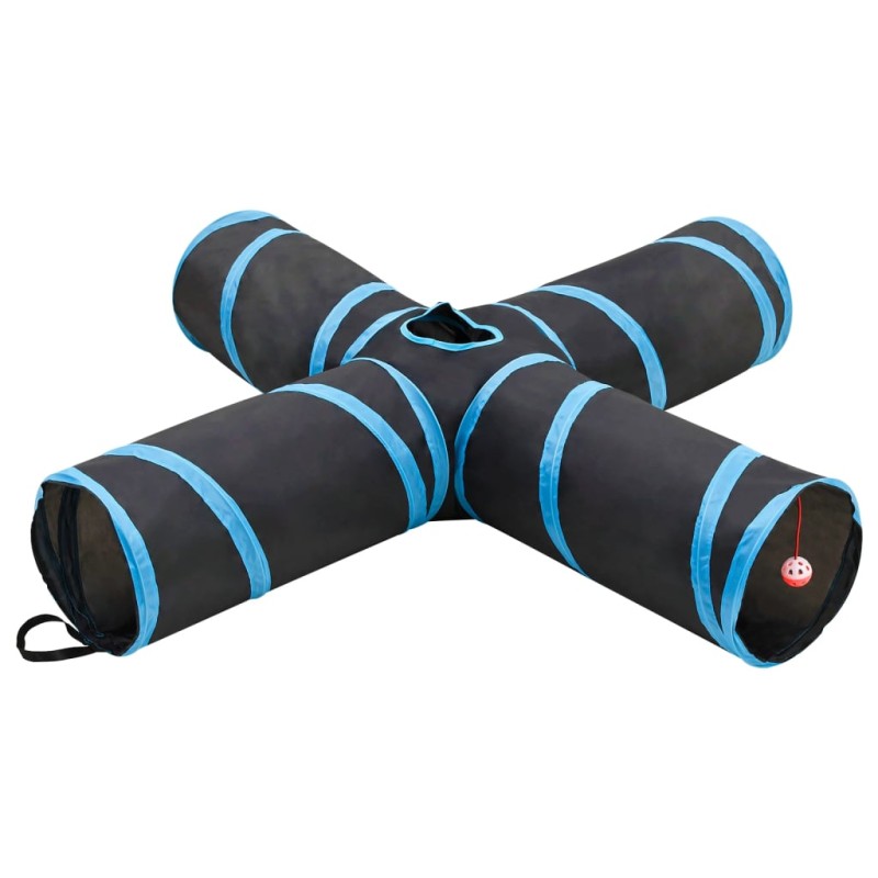 vidaXL Katzentunnel 4-Wege Schwarz und Blau 132 cm Polyester vidaXL Katzentunnel 4-Wege Schwarz und Blau 132 cm Polyester