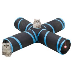 vidaXL Katzentunnel 4-Wege Schwarz und Blau 132 cm Polyester