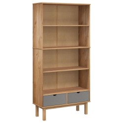 vidaXL Bücherregal OTTA mit 2 Schubladen Braun&Grau Massivholz Kiefer