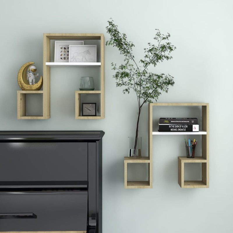 vidaXL Wandregale 2 Stk. Weiß & Sonoma-Eiche 50x15x50cm Holzwerkstoff vidaXL Wandregale 2 Stk. Weiß & Sonoma-Eiche 50x15x50cm Holzwerkstoff