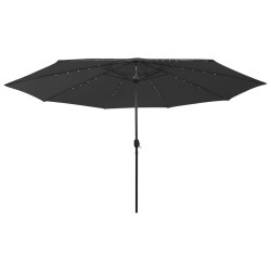 vidaXL Sonnenschirm mit LED-Leuchten und Metallmast 400 cm Schwarz