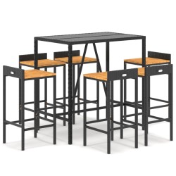 vidaXL 7-tlg. Gartenbar-Set Schwarz Poly Rattan & Massivholz Akazie