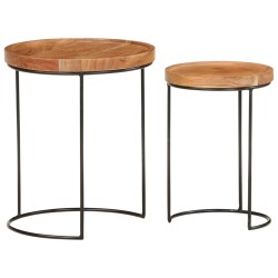 vidaXL 2-tlg. Couchtisch-Set Massivholz Akazie und Stahl