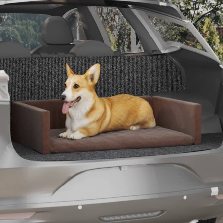 vidaXL Kofferraum-Hundebett Braun 90x60 cm Leinenoptik