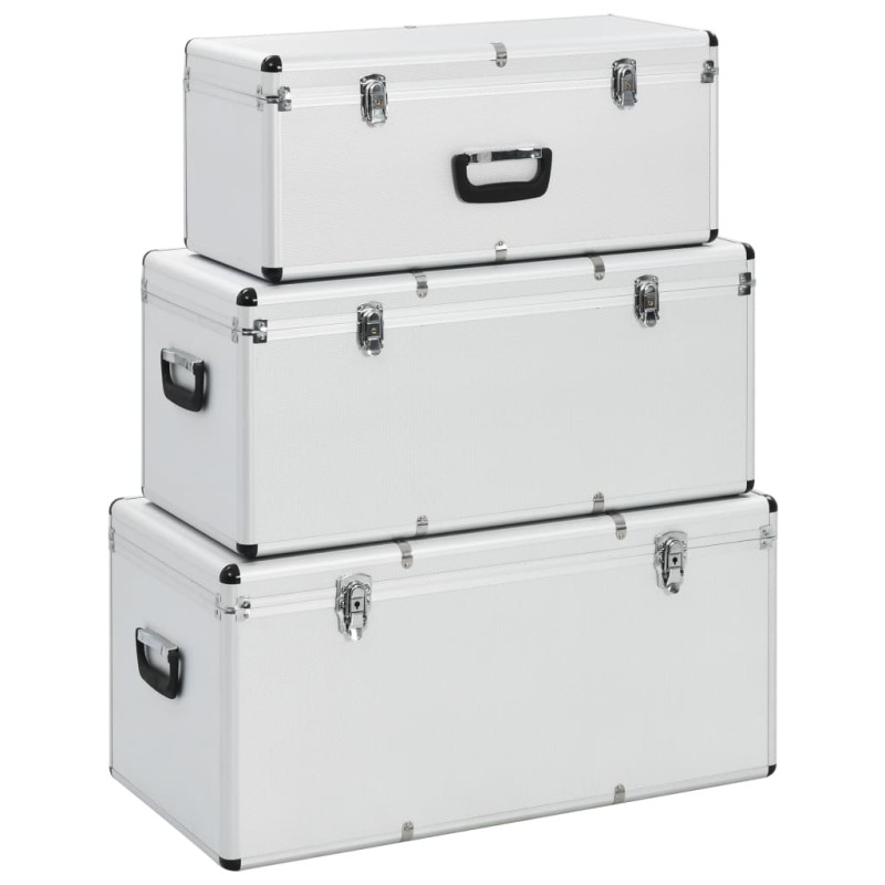 vidaXL Aufbewahrungskoffer 3 Stk. Silbern Aluminium vidaXL Aufbewahrungskoffer 3 Stk. Silbern Aluminium
