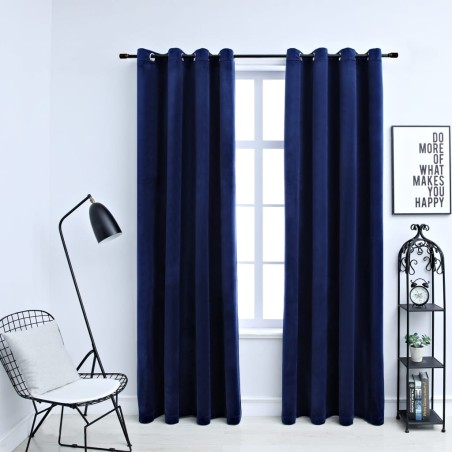 vidaXL Verdunkelungsvorhänge mit Ösen 2 Stk. Samt Dunkelblau 140x175cm