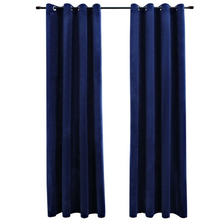 vidaXL Verdunkelungsvorhänge mit Ösen 2 Stk. Samt Dunkelblau 140x175cm