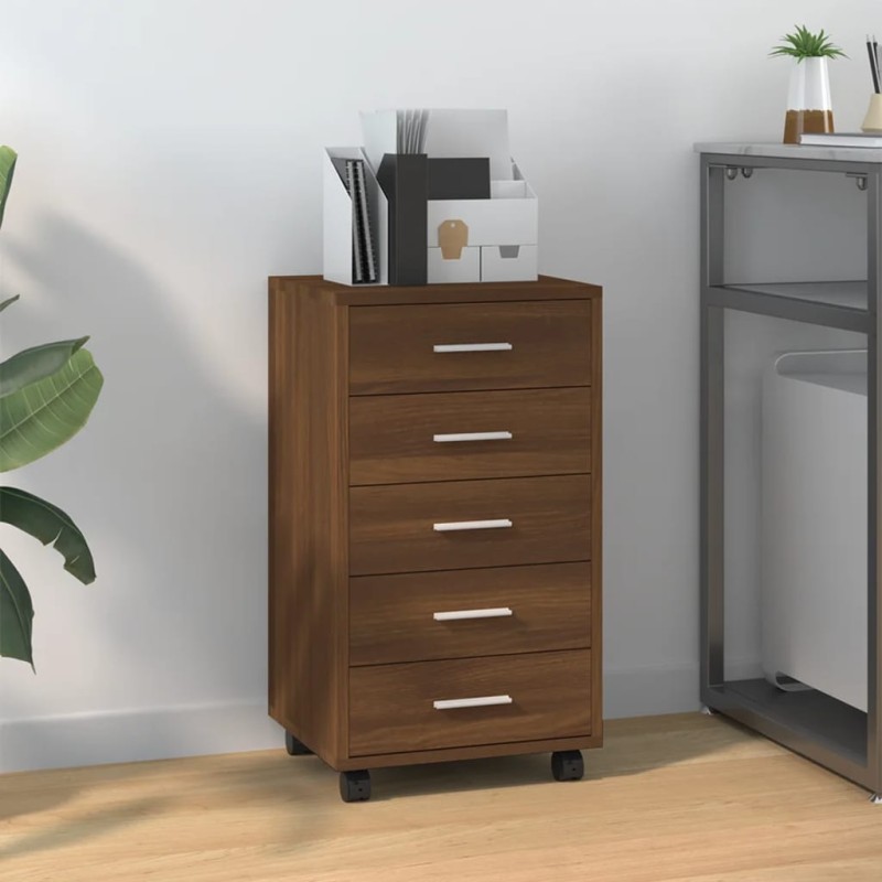 vidaXL Schubladenschrank mit Rollen Braun Eichen-Optik Holzwerkstoff vidaXL Schubladenschrank mit Rollen Braun Eichen-Optik Holzwerkstoff
