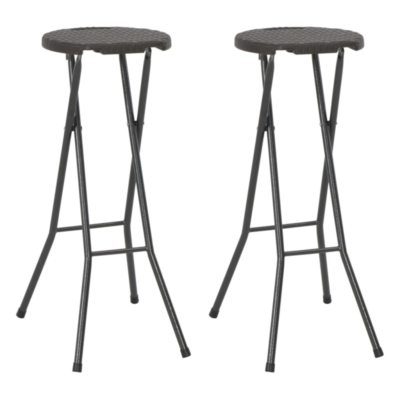 vidaXL Klappbare Barhocker 2 Stk. HDPE und Stahl Braun Rattanoptik vidaXL Klappbare Barhocker 2 Stk. HDPE und Stahl Braun Rattanoptik