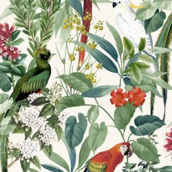DUTCH WALLCOVERINGS Tapete Tropisches Vogel-Motiv Weiß und Grün
