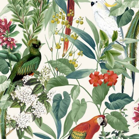 DUTCH WALLCOVERINGS Tapete Tropisches Vogel-Motiv Weiß und Grün