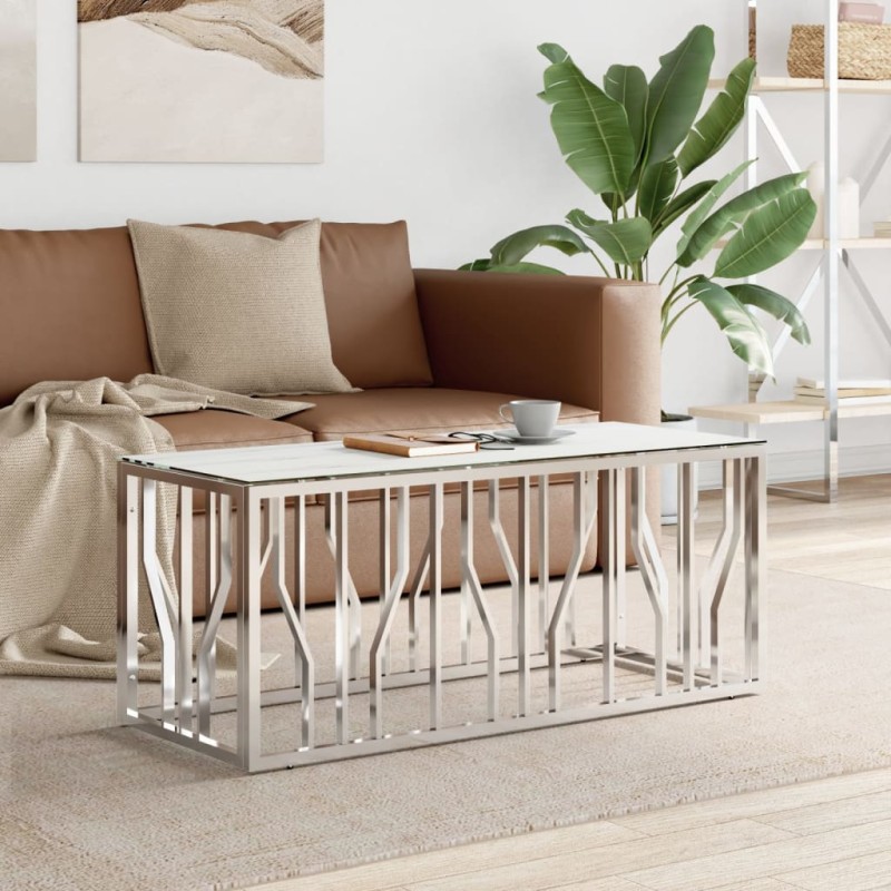 vidaXL Couchtisch Silbern 110x45x45 cm Edelstahl und Glas vidaXL Couchtisch Silbern 110x45x45 cm Edelstahl und Glas