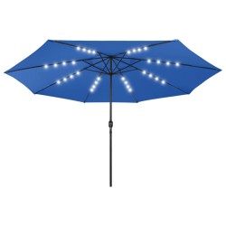 vidaXL Sonnenschirm mit LED-Leuchten und Metallmast 400 cm Azurblau