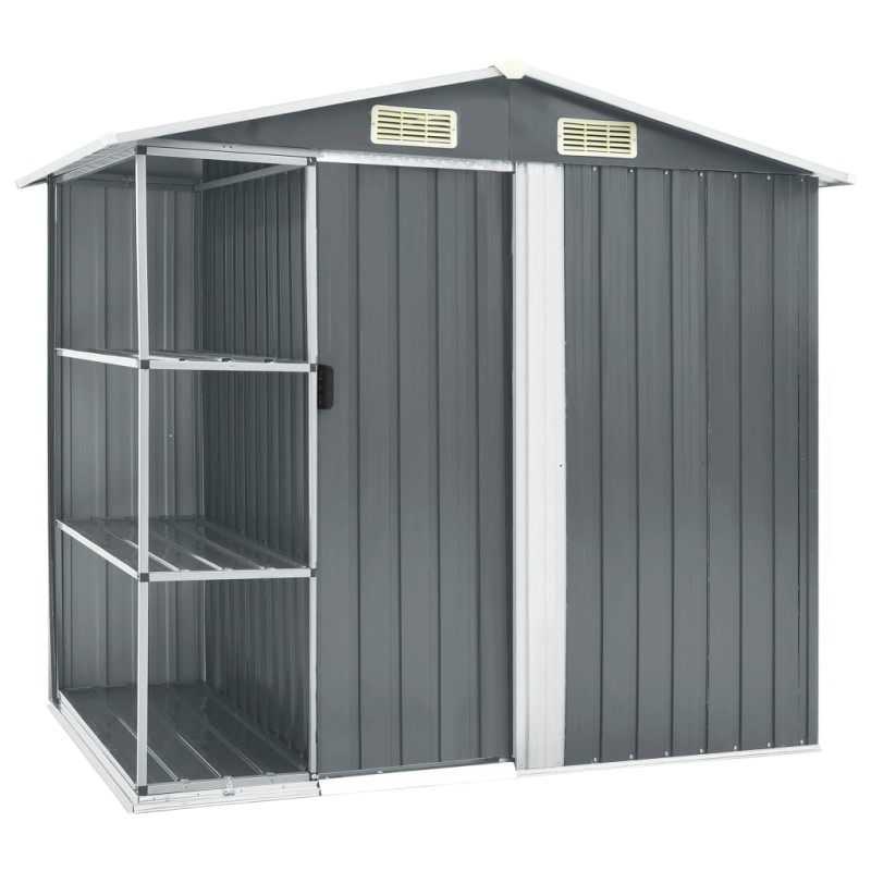 vidaXL Gartenhaus mit Regal Grau 205x130x183 cm Eisen vidaXL Gartenhaus mit Regal Grau 205x130x183 cm Eisen