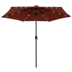 vidaXL Sonnenschirm mit LED-Leuchten Alu-Mast 270 cm Terracotta-Rot