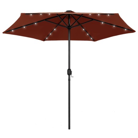vidaXL Sonnenschirm mit LED-Leuchten Alu-Mast 270 cm Terracotta-Rot