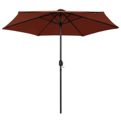 vidaXL Sonnenschirm mit LED-Leuchten Alu-Mast 270 cm Terracotta-Rot