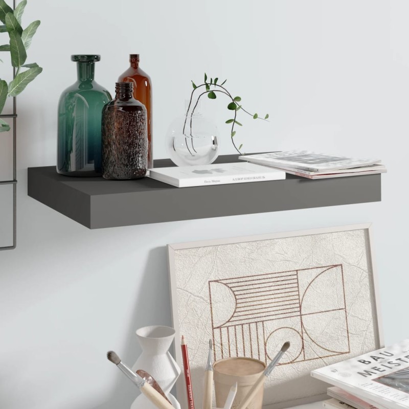 vidaXL Schwebendes Wandregal Hochglanz-Grau 40x23x3,8 cm MDF vidaXL Schwebendes Wandregal Hochglanz-Grau 40x23x3,8 cm MDF