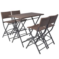 vidaXL 5-tlg. Garten-Essgruppe Klappbar Stahl Poly Rattan Braun