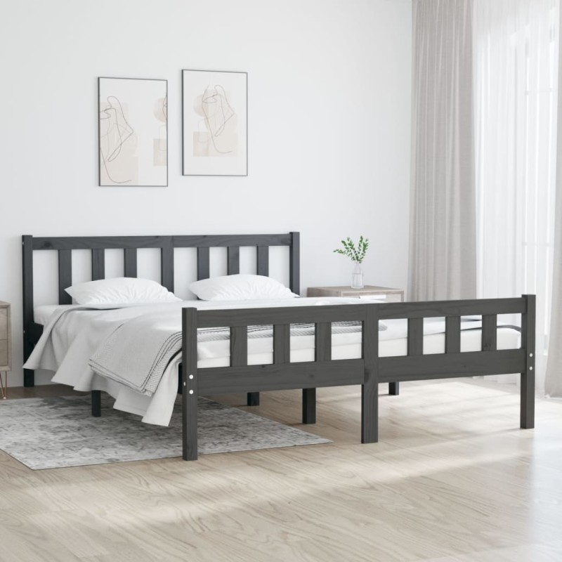 vidaXL Massivholzbett Grau 140x190 cm vidaXL Massivholzbett Grau 140x190 cm