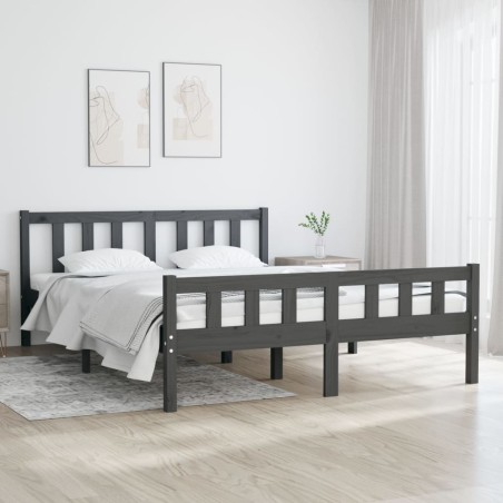 vidaXL Massivholzbett Grau 140x190 cm