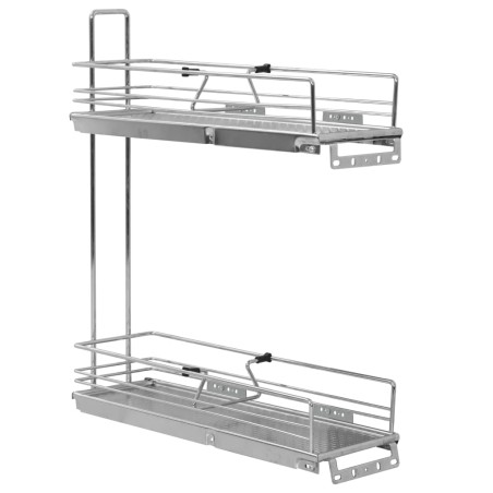 vidaXL 2-stufiger Ausziehbarer Küchen-Drahtkorb Silbern 47x15x54,5 cm