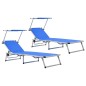 vidaXL Klappbare Sonnenliegen mit Dach 2 Stk. Aluminium Textilene Blau vidaXL Klappbare Sonnenliegen mit Dach 2 Stk. Aluminium Textilene Blau