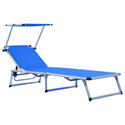 vidaXL Klappbare Sonnenliegen mit Dach 2 Stk. Aluminium Textilene Blau