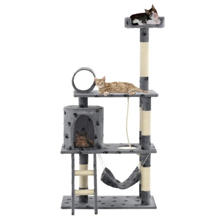 vidaXL Katzenbaum mit Sisal-Kratzsäulen 140 cm Grau Pfoten-Aufdruck