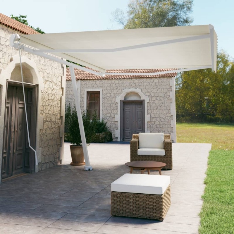 vidaXL Gelenkarmmarkise mit Pfosten 500x350 cm Creme vidaXL Gelenkarmmarkise mit Pfosten 500x350 cm Creme