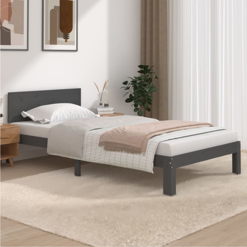 vidaXL Massivholzbett Grau Kiefer 100x200 cm vidaXL Massivholzbett Grau Kiefer 100x200 cm